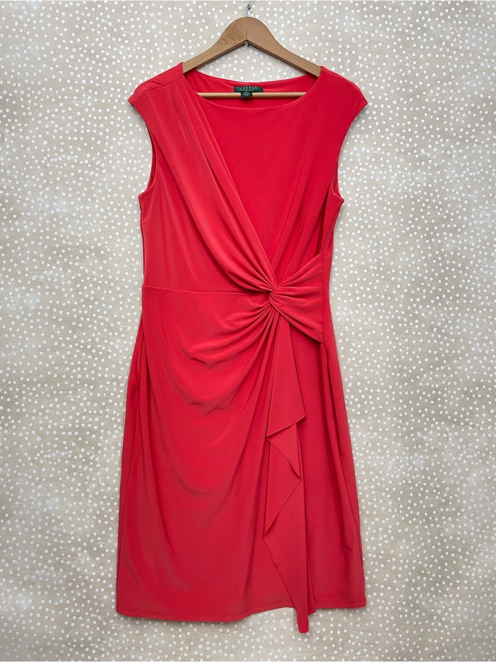 Lauren Ralph Lauren womens jersey stretch knotted ruffle dress size 10 pink